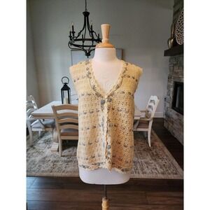 Vintage 90s Cottagecore Grandma Crochet Yellow Vest Size Large